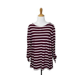 Old Navy Long Sleeve Relaxed Tie Sleeve Burgundy & White Striped Top Size Large